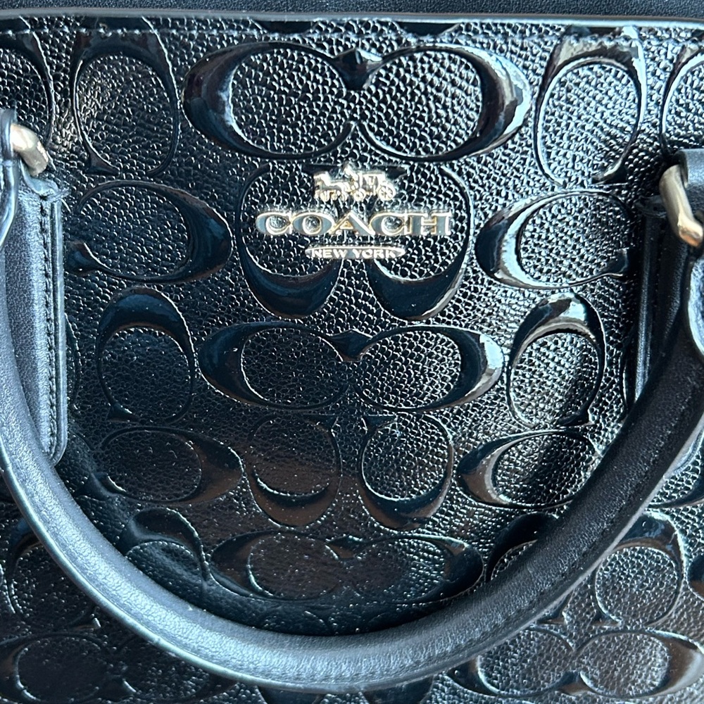 Coach Black Embossed Leather Satchel 12” x 9” x 5” approximately - Picture 5 of 13